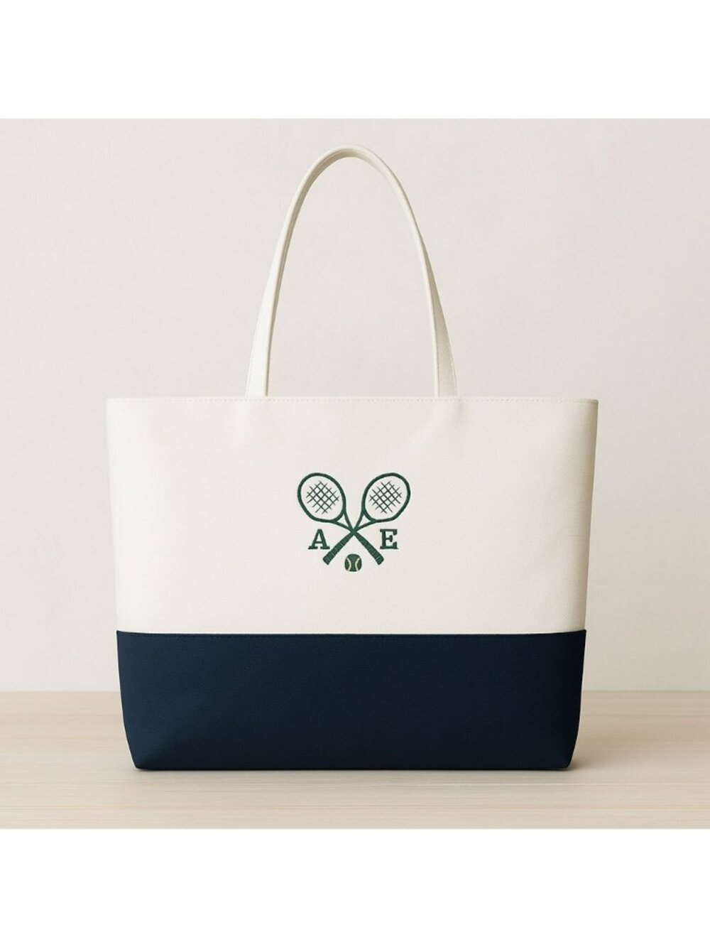 Mark and Graham Tennis Tote Bag  A/E Design Large White & Gray Faux Leather With